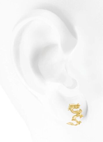 أقراط التنين الطويلة Lucky Energy منقوشة بدقة من الذهب الصلب عيار 14 قيراط | 9 مم × 12 مم | 1.1 جرام in Kuwait