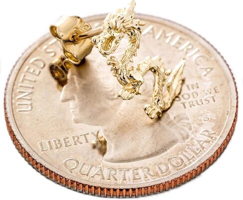 أقراط التنين الطويلة Lucky Energy منقوشة بدقة من الذهب الصلب عيار 14 قيراط | 9 مم × 12 مم | 1.1 جرام in Kuwait