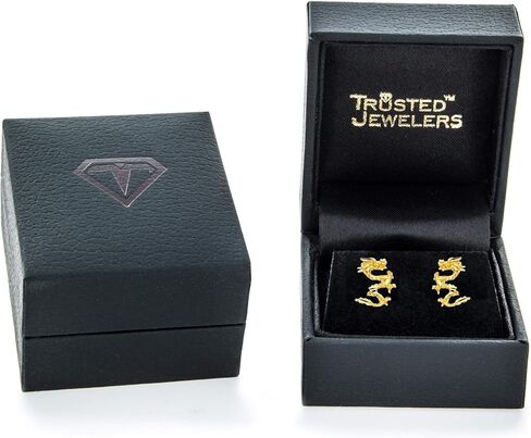 أقراط التنين الطويلة Lucky Energy منقوشة بدقة من الذهب الصلب عيار 14 قيراط | 9 مم × 12 مم | 1.1 جرام in Kuwait