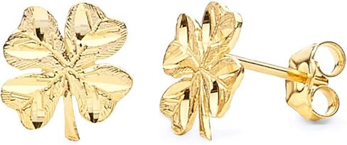14K Yellow Gold Clover Crucifix Stud Earrings (8 X 10mm) in Kuwait