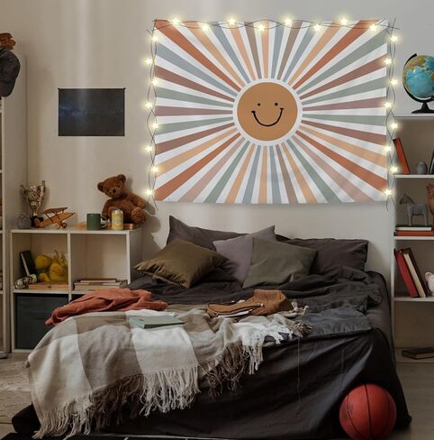 KRHFG Boho نسيج الشمس لطيف، صبي فتاة الحضانة جدار ديكور نسيج، بوهو ابتسامة محايدة أشعة الشمس المفروشات الجدار شنقا خلفية للأطفال غرفة نوم غرفة الحضانة غرفة اللعب، 50x60 بوصة in Kuwait