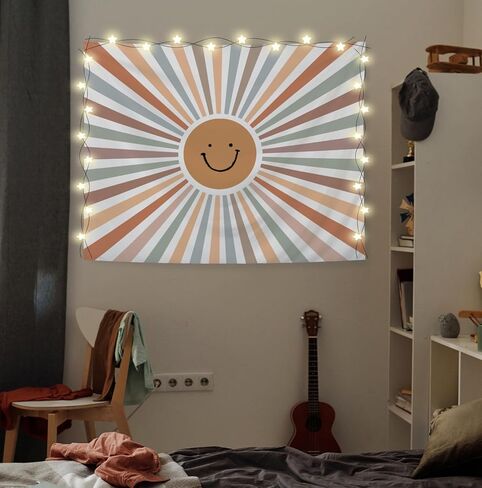 KRHFG Boho نسيج الشمس لطيف، صبي فتاة الحضانة جدار ديكور نسيج، بوهو ابتسامة محايدة أشعة الشمس المفروشات الجدار شنقا خلفية للأطفال غرفة نوم غرفة الحضانة غرفة اللعب، 50x60 بوصة in Kuwait