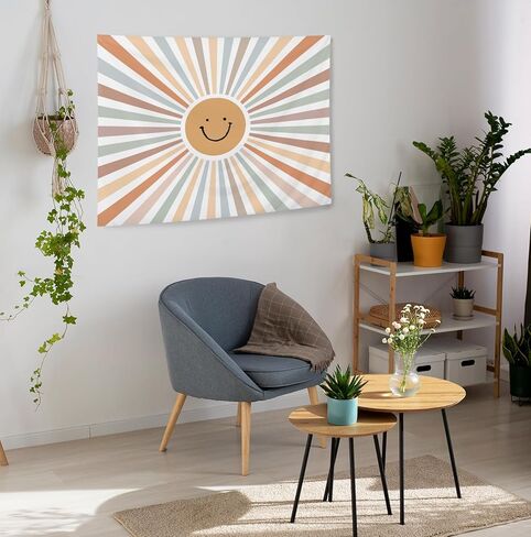 KRHFG Boho نسيج الشمس لطيف، صبي فتاة الحضانة جدار ديكور نسيج، بوهو ابتسامة محايدة أشعة الشمس المفروشات الجدار شنقا خلفية للأطفال غرفة نوم غرفة الحضانة غرفة اللعب، 50x60 بوصة in Kuwait