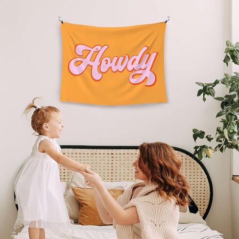 WAITPI Western Cowgirl Howdy Hanging Wall Tapestry for Classroom Bedroom, Vintage Orange Pink Wall Tapestries, Cute Preppy Wall Hanging for Teens Girls Room Dorm Playroom Party Decor 40x30 inches in Kuwait