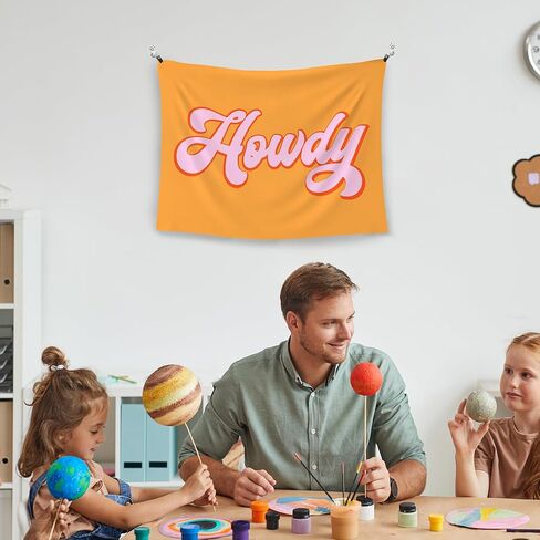 WAITPI Western Cowgirl Howdy Hanging Wall Tapestry for Classroom Bedroom, Vintage Orange Pink Wall Tapestries, Cute Preppy Wall Hanging for Teens Girls Room Dorm Playroom Party Decor 40x30 inches in Kuwait