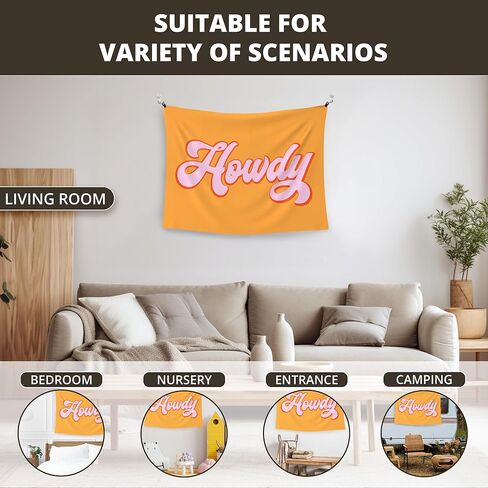 WAITPI Western Cowgirl Howdy Hanging Wall Tapestry for Classroom Bedroom, Vintage Orange Pink Wall Tapestries, Cute Preppy Wall Hanging for Teens Girls Room Dorm Playroom Party Decor 40x30 inches in Kuwait