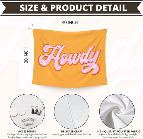 WAITPI Western Cowgirl Howdy Hanging Wall Tapestry for Classroom Bedroom, Vintage Orange Pink Wall Tapestries, Cute Preppy Wall Hanging for Teens Girls Room Dorm Playroom Party Decor 40x30 inches in Kuwait