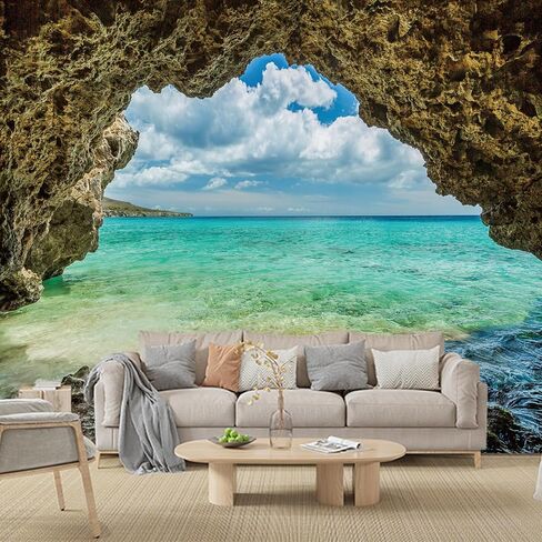 Apdidl Nature Ocean Cave Wall Tapestry for Bedroom, Blue Sea Wave Sky Landscape Ceiling Wall Mural Hanging, Stream Through Rainforest Tapestries for Living Room Dorm Art Decor 51" X 60" in Kuwait