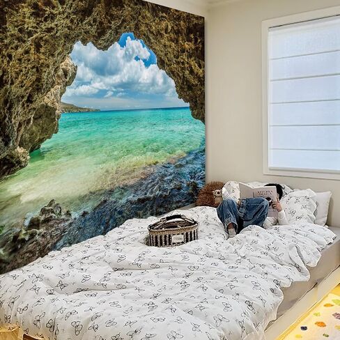 Apdidl Nature Ocean Cave Wall Tapestry for Bedroom, Blue Sea Wave Sky Landscape Ceiling Wall Mural Hanging, Stream Through Rainforest Tapestries for Living Room Dorm Art Decor 51" X 60" in Kuwait