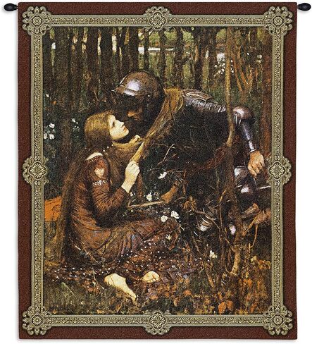 La Belle Dame sans Merci Waterhouse بقلم جون ويليام ووترهاوس | لوحة فنية جدارية منسوجة معلقة | فارس وسيدة عصر النهضة في العصور الوسطى | 100% قطن مقاس أمريكي 53x44 in Kuwait