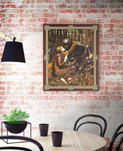 La Belle Dame sans Merci Waterhouse بقلم جون ويليام ووترهاوس | لوحة فنية جدارية منسوجة معلقة | فارس وسيدة عصر النهضة في العصور الوسطى | 100% قطن مقاس أمريكي 53x44 in Kuwait