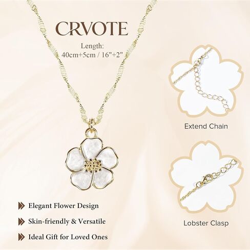Gold Necklace for Women, Dainty White Enamel Sakura Flower Cherry Blossom Pendant, 18K Gold Plated Sparkly Jewelry Gifts for Her in Saudi Arabia
