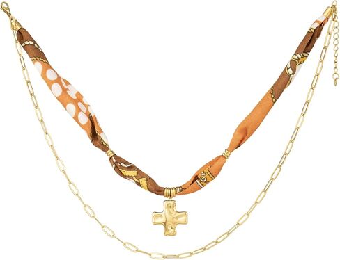 Cross Scarf Necklace for Women, Bandana Necklace with Chunky Cross and Paperclip Chain, Stainless-Steel Non Tarnish Gold, Fashion Jewelry Gift in Kuwait