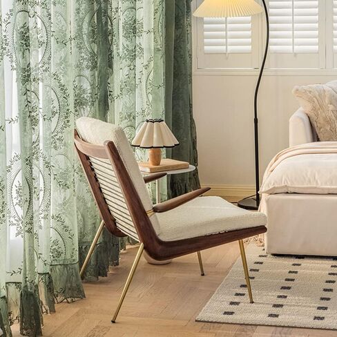 ZZC Lace Sheer Curtains with Scallop Ruffle Edge for Living Room Farmhouse 84 Inch Long Rustic Vintage Floral Embroidered Voile Panels Rod Pocket Window Treatment Set 2 Panels, Green, W52 x L84 Inch in Saudi Arabia