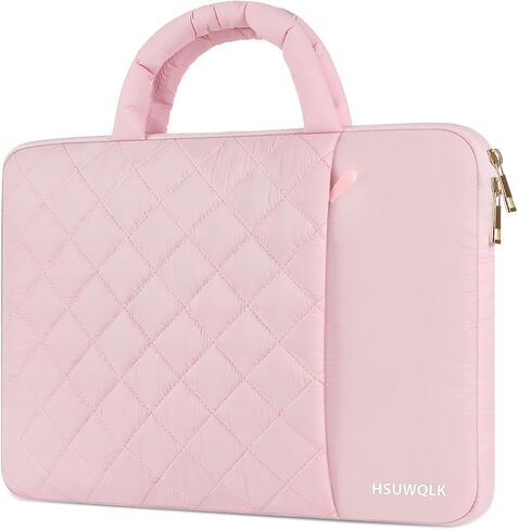Laptop Case 13.3 inch,13-13.3 inch Portable Puffy Laptop Sleeve Bag Compatible with MacBook Air 13 13.6/Pro 13/Pro 14,Square Quilted Bag with Vertical&Back Horizontal Pockets&Handle&Belt, Pink in Saudi Arabia