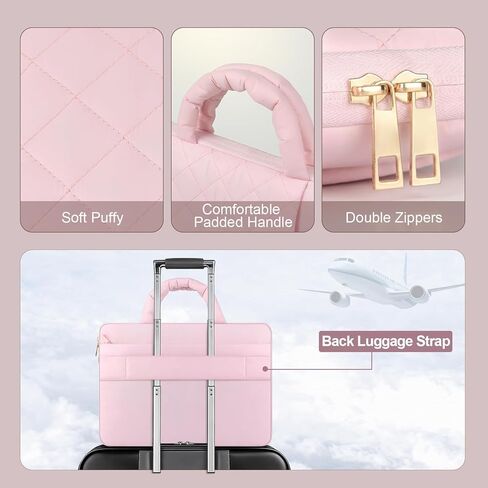 Laptop Case 13.3 inch,13-13.3 inch Portable Puffy Laptop Sleeve Bag Compatible with MacBook Air 13 13.6/Pro 13/Pro 14,Square Quilted Bag with Vertical&Back Horizontal Pockets&Handle&Belt, Pink in Saudi Arabia