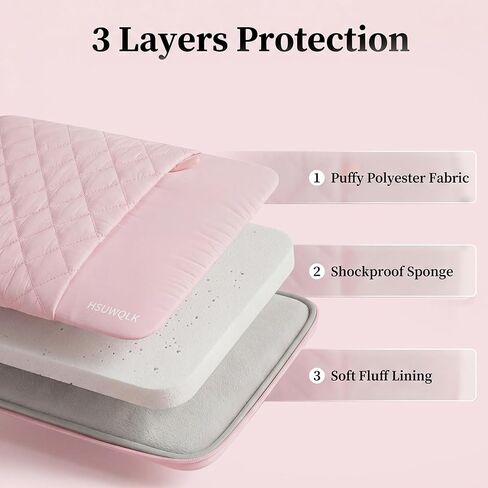 Laptop Case 13.3 inch,13-13.3 inch Portable Puffy Laptop Sleeve Bag Compatible with MacBook Air 13 13.6/Pro 13/Pro 14,Square Quilted Bag with Vertical&Back Horizontal Pockets&Handle&Belt, Pink in Saudi Arabia
