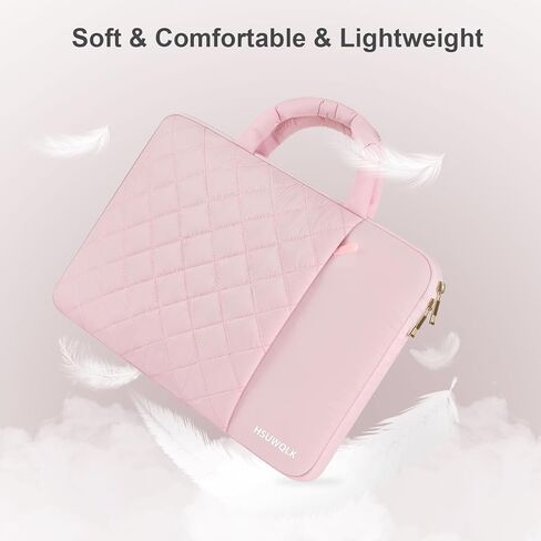 Laptop Case 13.3 inch,13-13.3 inch Portable Puffy Laptop Sleeve Bag Compatible with MacBook Air 13 13.6/Pro 13/Pro 14,Square Quilted Bag with Vertical&Back Horizontal Pockets&Handle&Belt, Pink in Saudi Arabia