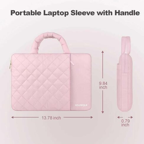 Laptop Case 13.3 inch,13-13.3 inch Portable Puffy Laptop Sleeve Bag Compatible with MacBook Air 13 13.6/Pro 13/Pro 14,Square Quilted Bag with Vertical&Back Horizontal Pockets&Handle&Belt, Pink in Saudi Arabia