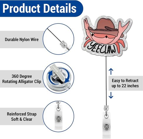 Yee Claw Badge Reel Funny, Cute Cowboy Crab Retractable Badge Holder Name Tag ID Card Clip for Doctor Nursing Student Teacher in Kuwait