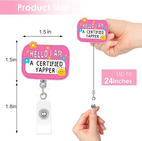 بكرة شارة ممرضة مضحكة - حامل شارة هوية وردي لطيف قابل للسحب مع مشبك، مرحبًا أنا يابر معتمد، بكرة شارة التمريض للعمل والمعلمين والأخصائيين الاجتماعيين والهدايا in Kuwait