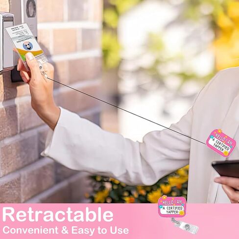 بكرة شارة ممرضة مضحكة - حامل شارة هوية وردي لطيف قابل للسحب مع مشبك، مرحبًا أنا يابر معتمد، بكرة شارة التمريض للعمل والمعلمين والأخصائيين الاجتماعيين والهدايا in Kuwait