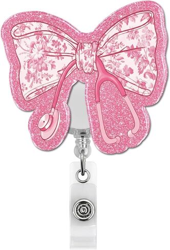 Cute Nursing Badge Reel Retractable, Pink Bow Stethoscope Badge Holder with Alligator Clip, Work Buddy for Nurse Doctor MA CNA RN LPN Healthcare Medical Worker in Saudi Arabia