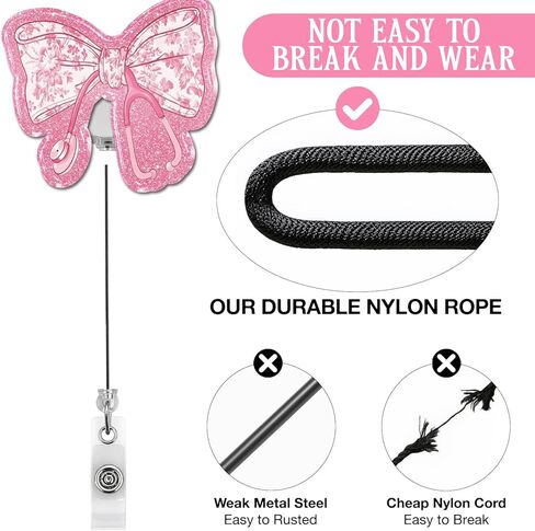 Cute Nursing Badge Reel Retractable, Pink Bow Stethoscope Badge Holder with Alligator Clip, Work Buddy for Nurse Doctor MA CNA RN LPN Healthcare Medical Worker in Saudi Arabia