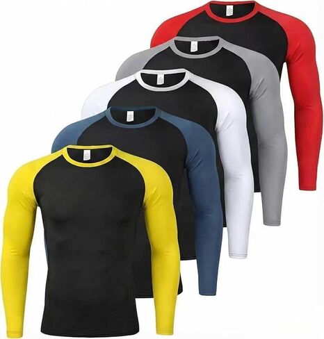 5 Pack Compression Shirts for Men Long Sleeve Athletic Base Layer Undershirt Gear T Shirt for Workout in Saudi Arabia