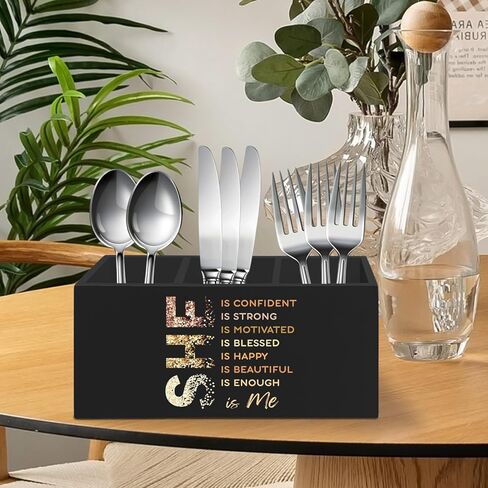Inspirational Black Pen Pencil Holder Organizer for Desk Accessories, She Is Confident Motivational Wooden Box Desk Decor for Girly Room Bedroom Dorm Decoration, Positive Gifts for Women in Kuwait