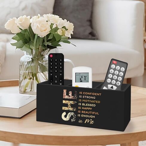 Inspirational Black Pen Pencil Holder Organizer for Desk Accessories, She Is Confident Motivational Wooden Box Desk Decor for Girly Room Bedroom Dorm Decoration, Positive Gifts for Women in Kuwait