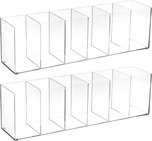 2 Pcs Acrylic Makeup Brush Holder and Pencil Organizer, 6 Compartments Clear Pen Holder for Desk, Office, Bathroom, Kitchen and Cosmetic Brushes Storage in Kuwait