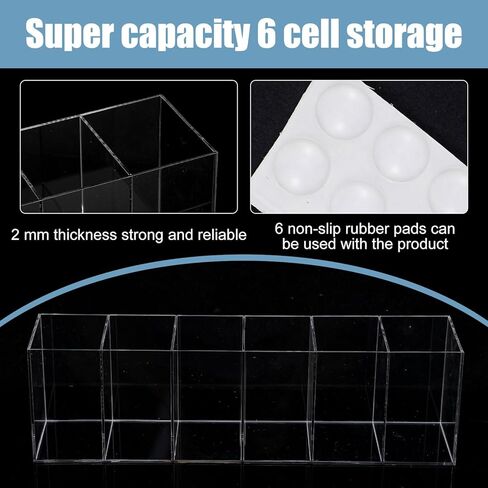 2 Pcs Acrylic Makeup Brush Holder and Pencil Organizer, 6 Compartments Clear Pen Holder for Desk, Office, Bathroom, Kitchen and Cosmetic Brushes Storage in Kuwait