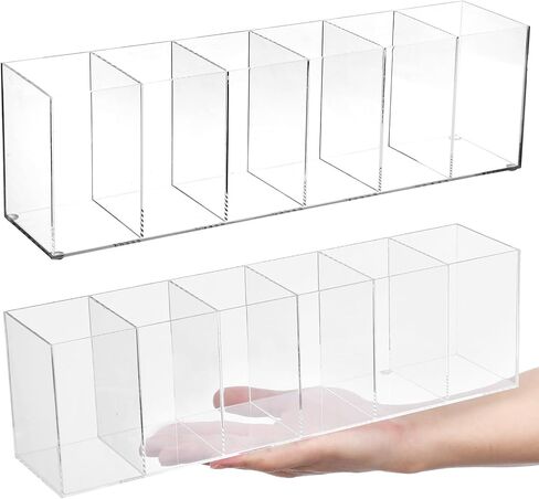 2 Pcs Acrylic Makeup Brush Holder and Pencil Organizer, 6 Compartments Clear Pen Holder for Desk, Office, Bathroom, Kitchen and Cosmetic Brushes Storage in Kuwait