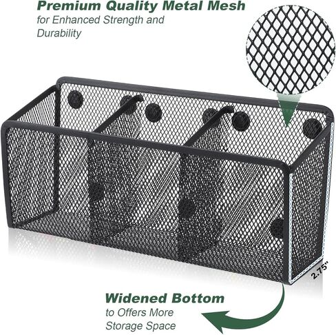 4 Pack Magnetic Pencil Holder for Whiteboard - Multi-Compartment Magnet Pen Holder Storage Basket Organizer for Locker, Refrigerator, Classroom & Office Supplies (Black) in Kuwait