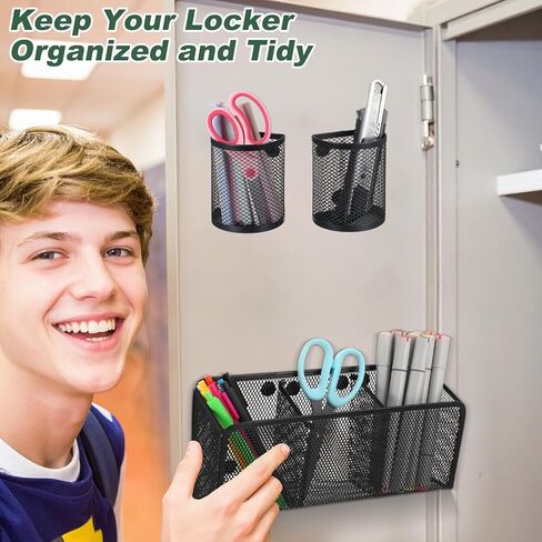 4 Pack Magnetic Pencil Holder for Whiteboard - Multi-Compartment Magnet Pen Holder Storage Basket Organizer for Locker, Refrigerator, Classroom & Office Supplies (Black) in Kuwait