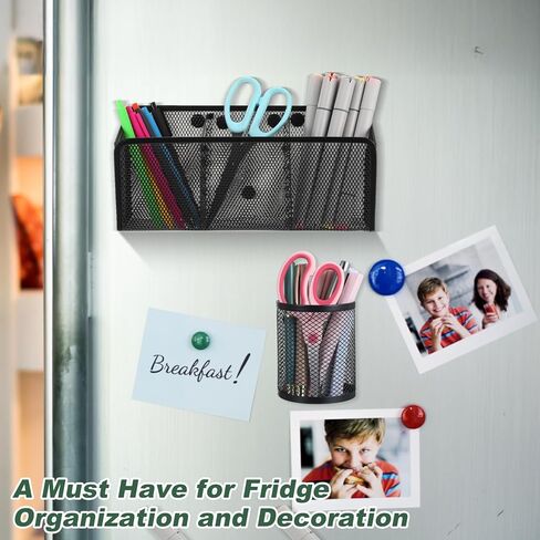 4 Pack Magnetic Pencil Holder for Whiteboard - Multi-Compartment Magnet Pen Holder Storage Basket Organizer for Locker, Refrigerator, Classroom & Office Supplies (Black) in Kuwait