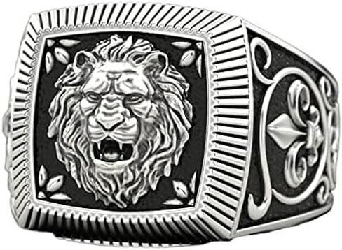 Lion Ring,Gothic Roaring Lion Head Ring for Men, Punk Lion Ring Norse Viking Lion Signet Ring Rock Retro Lion Totem Ring Hip hop Celtics Lion Animal Jewelry in Saudi Arabia
