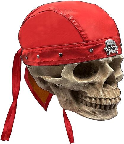 Skull Rivet Biker Bandana Head Wrap Du Doo Do Rag Hat Cap Red Unisex Adjustable in Kuwait