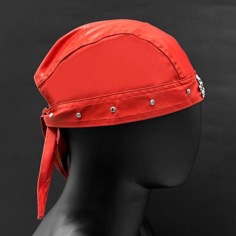 Skull Rivet Biker Bandana Head Wrap Du Doo Do Rag Hat Cap Red Unisex Adjustable in Kuwait