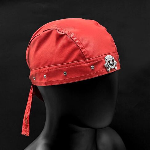 Skull Rivet Biker Bandana Head Wrap Du Doo Do Rag Hat Cap Red Unisex Adjustable in Kuwait