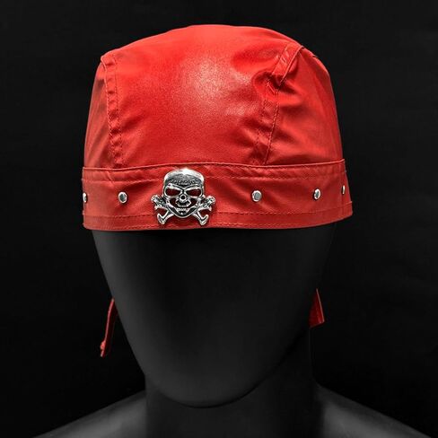 Skull Rivet Biker Bandana Head Wrap Du Doo Do Rag Hat Cap Red Unisex Adjustable in Kuwait