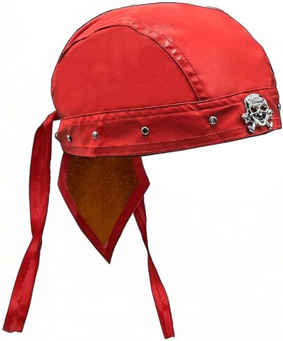 Skull Rivet Biker Bandana Head Wrap Du Doo Do Rag Hat Cap Red Unisex Adjustable in Kuwait