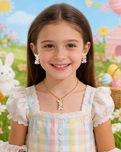 Easter Bunny Necklace Earrings Set for Women Pink Crystal Gold Bunny Earrings Trendy Rhinestone Rabbit Pendant Necklace Spring Holiday Jewelry Gifts Easter Outfits Accessories in Saudi Arabia