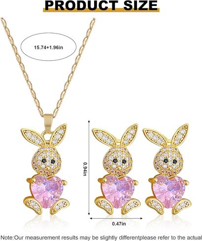 Easter Bunny Necklace Earrings Set for Women Pink Crystal Gold Bunny Earrings Trendy Rhinestone Rabbit Pendant Necklace Spring Holiday Jewelry Gifts Easter Outfits Accessories in Saudi Arabia