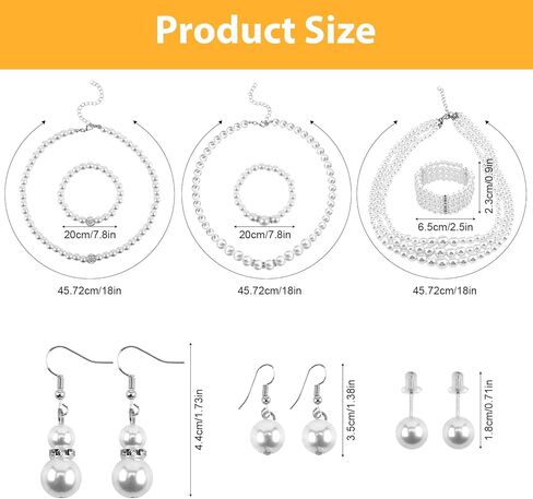 مجموعة مجوهرات اللؤلؤ 9 قطع للنساء، 3 أنماط من قلادة وأقراط وأساور، صندوق هدايا إكسسوارات من اللؤلؤ الصناعي، قلادة وقلادة أنيقة من اللؤلؤ ومجموعة أقراط للنساء in Kuwait