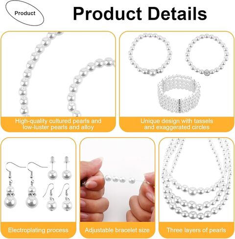 مجموعة مجوهرات اللؤلؤ 9 قطع للنساء، 3 أنماط من قلادة وأقراط وأساور، صندوق هدايا إكسسوارات من اللؤلؤ الصناعي، قلادة وقلادة أنيقة من اللؤلؤ ومجموعة أقراط للنساء in Kuwait