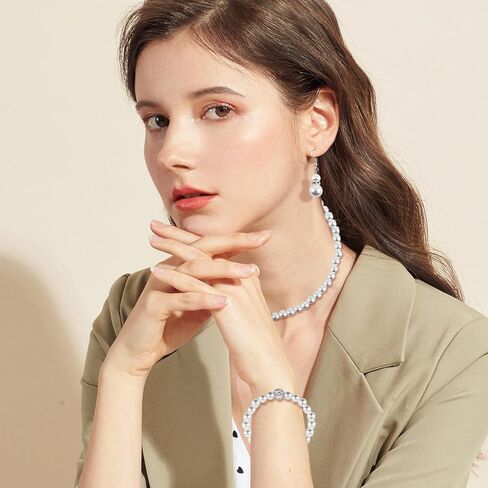 مجموعة مجوهرات اللؤلؤ 9 قطع للنساء، 3 أنماط من قلادة وأقراط وأساور، صندوق هدايا إكسسوارات من اللؤلؤ الصناعي، قلادة وقلادة أنيقة من اللؤلؤ ومجموعة أقراط للنساء in Kuwait