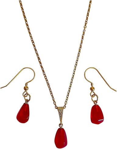 Handmade Glass pomegranate seed necklace with earrings in Kuwait