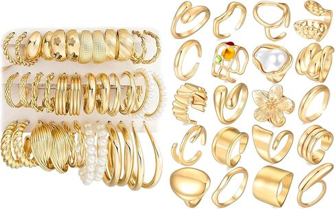 مجموعات عيد الميلاد مجموعة مكونة من 18 زوجًا من الأقراط الذهبية و20 قطعة من خواتم الذهب in Kuwait